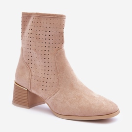 Mocka genombruten högklackat stövlar Beige pärlor 1