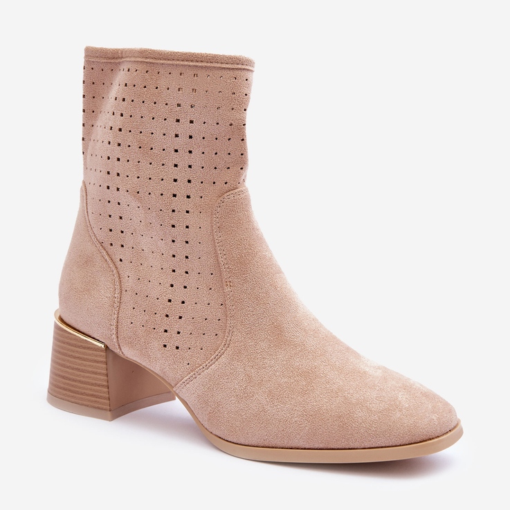 Mocka genombruten högklackat stövlar Beige pärlor 1