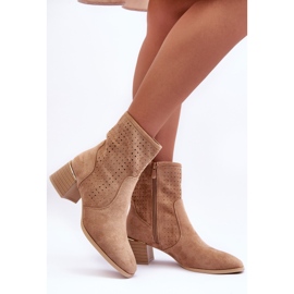 PG1 Mocka genombrutna högklackade stövlar Mörkbeige pärlor 2