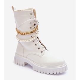 Läder Höga Arbetare Med Kedja Vit Nameer 1