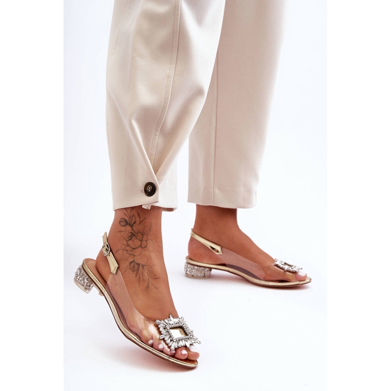 Genomskinliga sandaler med guldprydnader S.Barski MR1037-05 gyllene 1