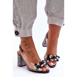 Transparent Snygga svarta klacksandaler S.Barski MR1037-17 2