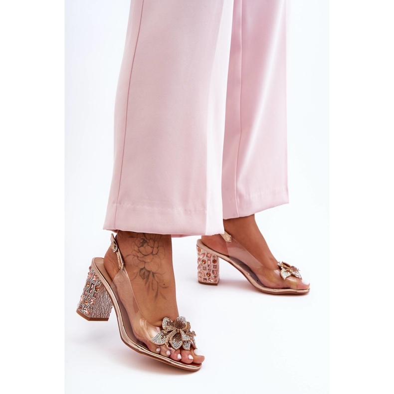 Dekorerade snygga sandaler Transparent Rose Gold S.Barski MR1037-18 rosa 2