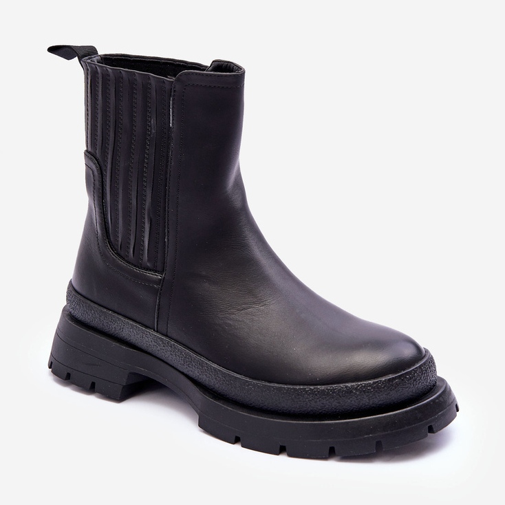 Chunky Läderstövlar Chelsea Boots Svart Rosan 1