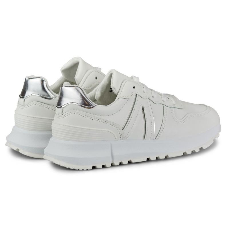 Vita damsneakers med silverkant 1