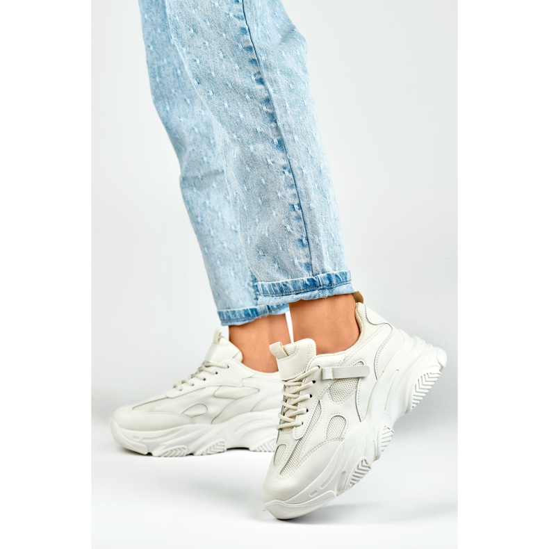 Beige sneakers för kvinnor med tjock sula svart 2