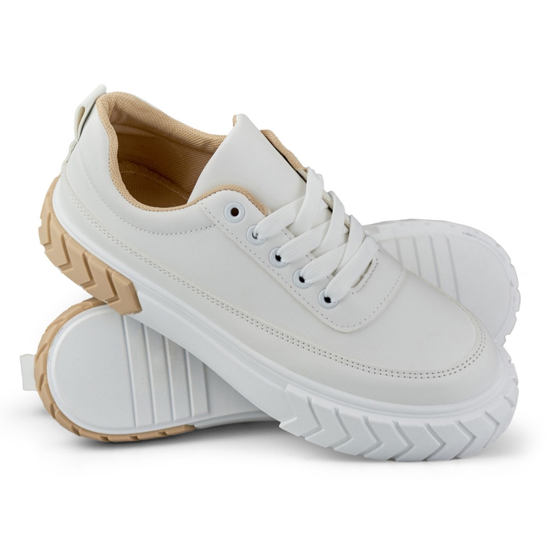 Vita eko-lädersneakers för kvinnor beige 1