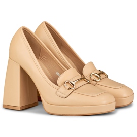 Beige loafers med hög bekväm klack 1