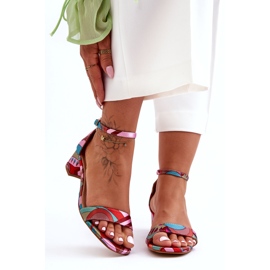 STEPHAN Mönstrade satin högklackade sandaler Rosa Mix Inspire Me! mångfärgad 3