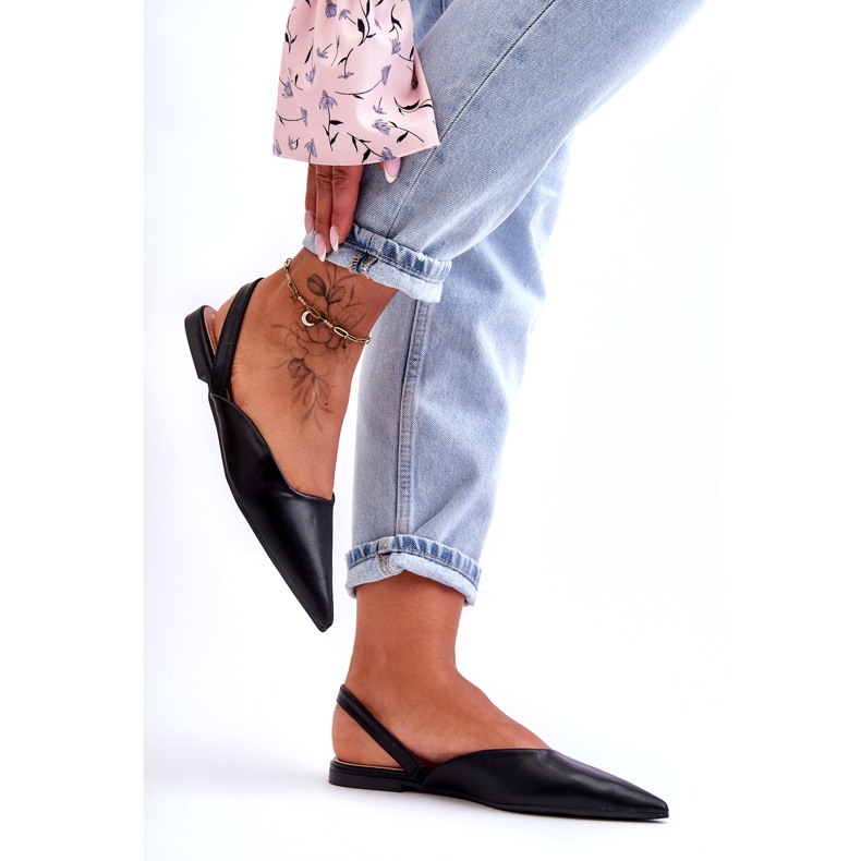 Kvinnors eko-läder glidande svarta ballerinor 3