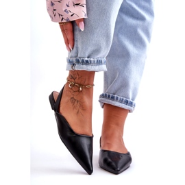 Kvinnors eko-läder glidande svarta ballerinor 2