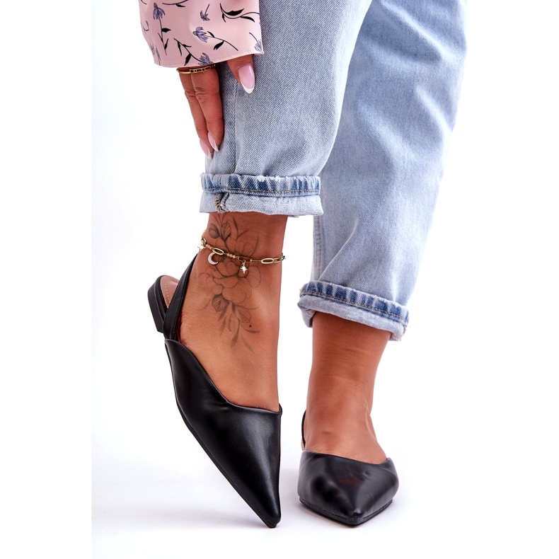 Kvinnors eko-läder glidande svarta ballerinor 2