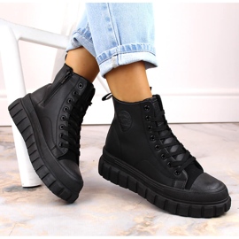 Big Star MM274625 isolerade stövlar på plattformen med snören och blixtlås svart 1