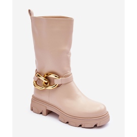 Läder platta klackstövlar Beige Diominna 1