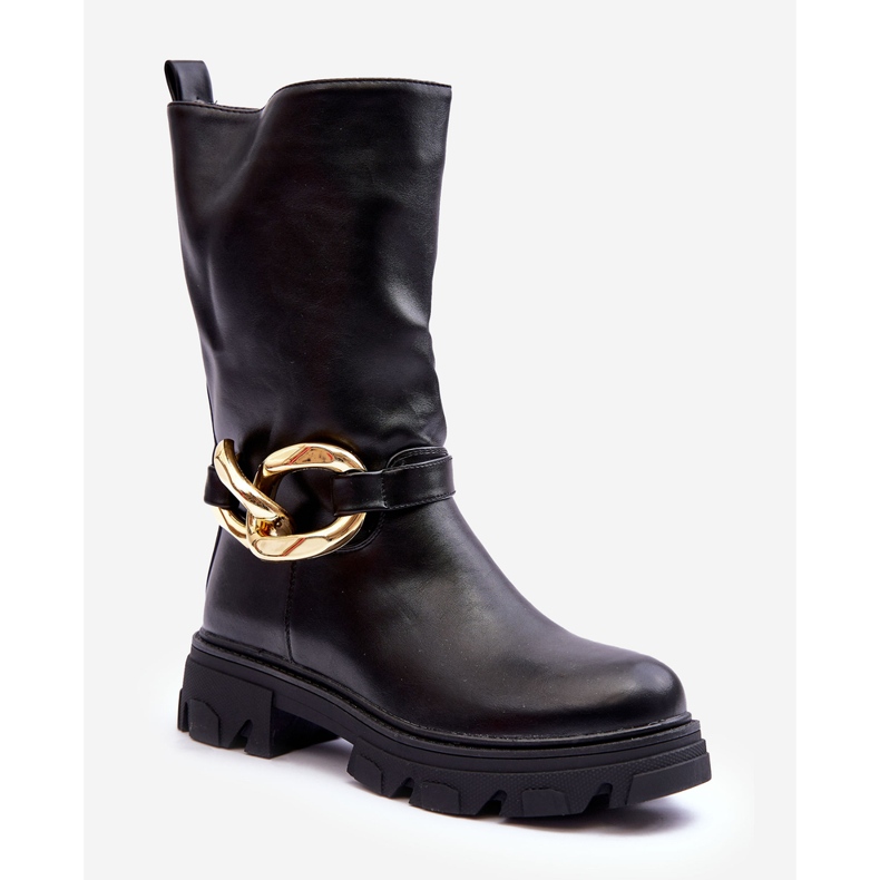 Läder platta klackstövlar Svart Diominna 1