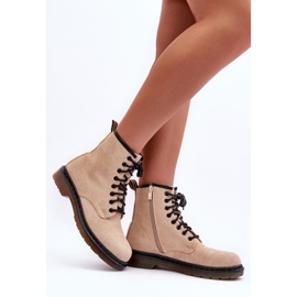 Asteoris Mocka Worker Boots med platt klack Beige 2