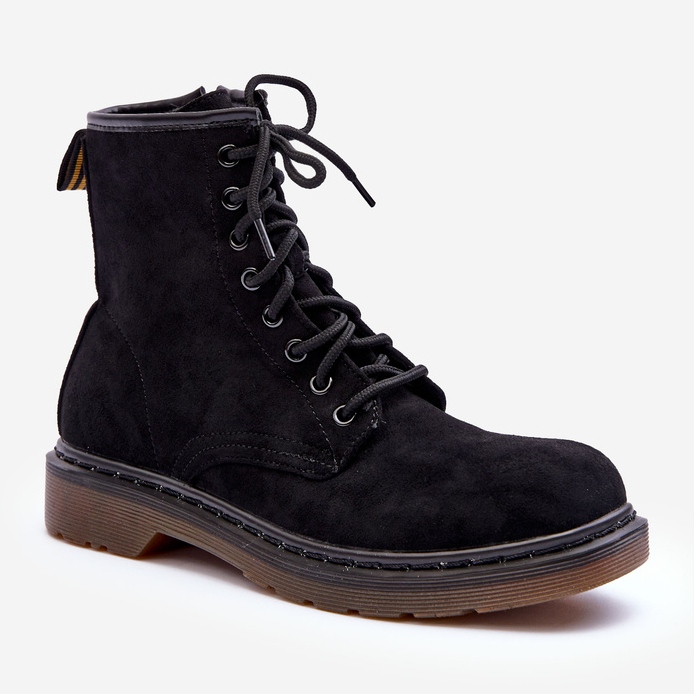 Svarta Asteoris Mocka Worker Boots med platt klack 1