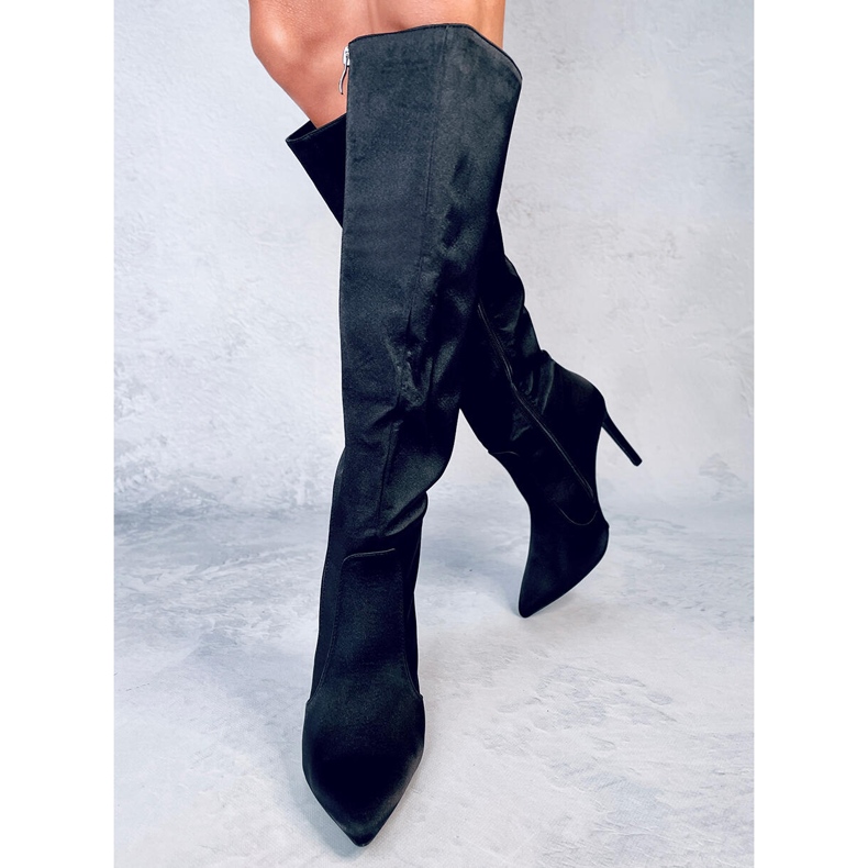 Strauss Black Satin High Heel Boots svart 1