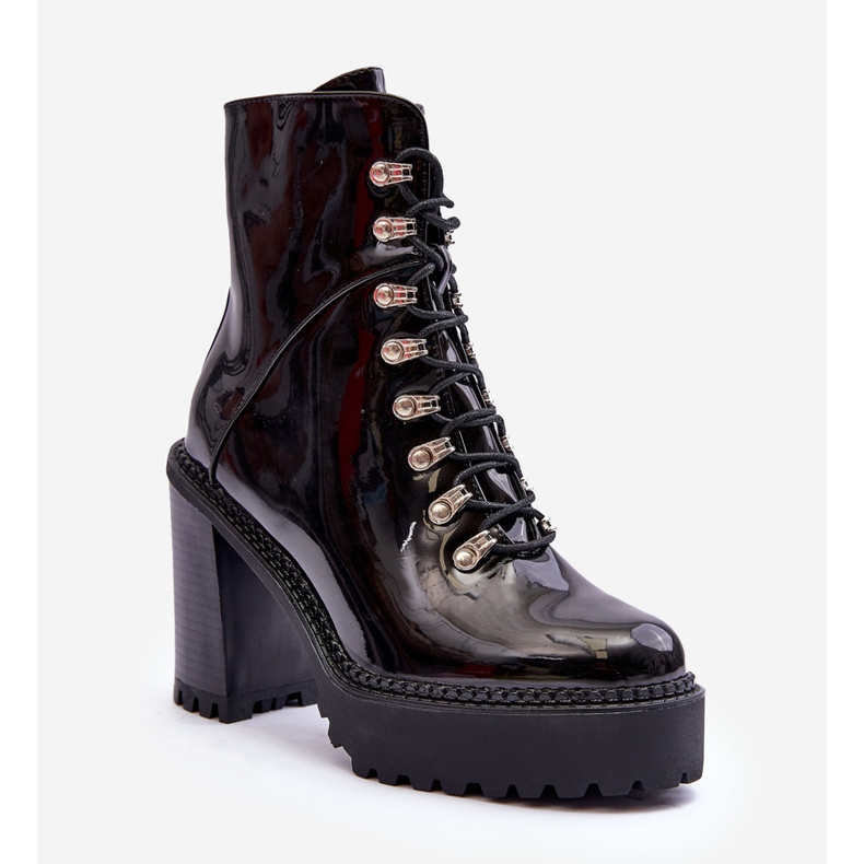 Lackade Chunky Heel Boots Svart Ikeshia 1