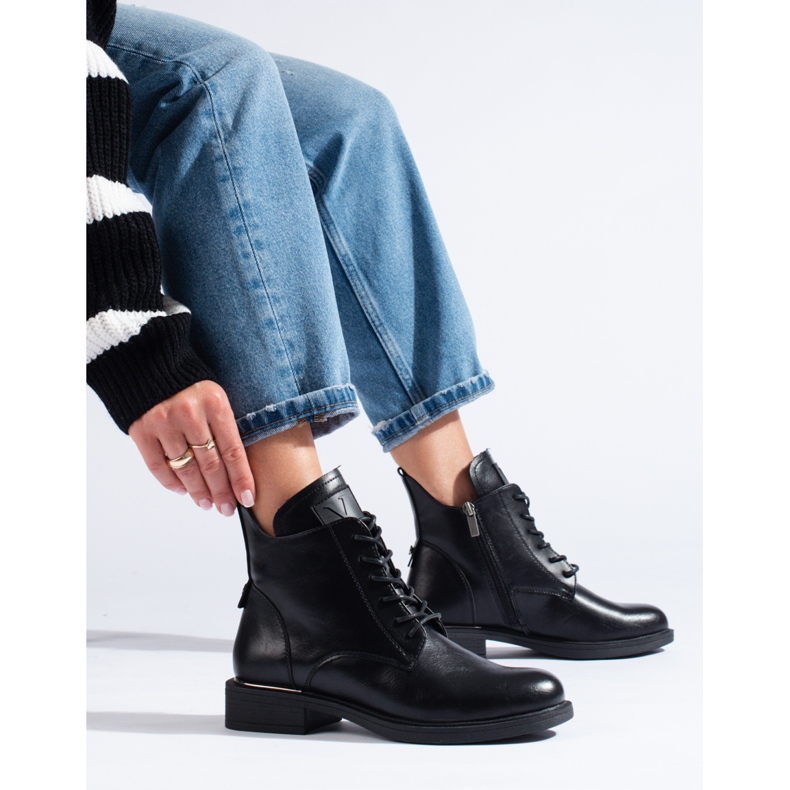 Vinceza svarta platta stövlar för kvinnor 1