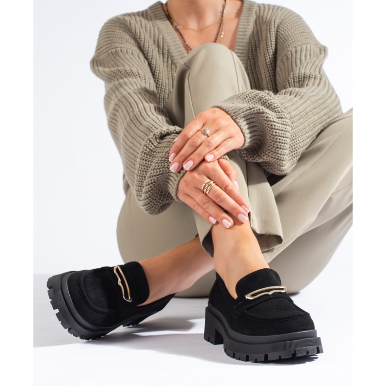 Shelovet loafers i svart mocka för kvinnor 1