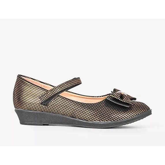 Barns gyllene ballerinor med Tienne rosett svart 1