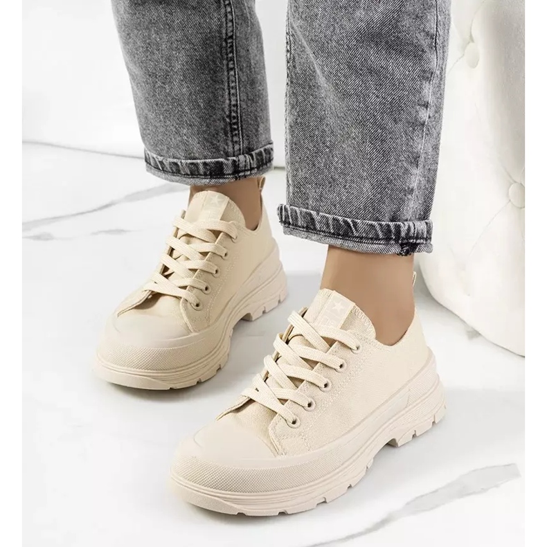 Beige sneakers med tjock Beat-sula 1