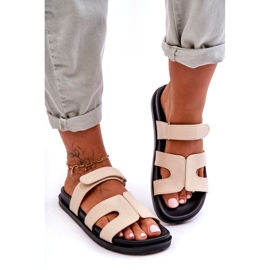 Läder Klassiska kardborreband för kvinnor Beige Amedon 3