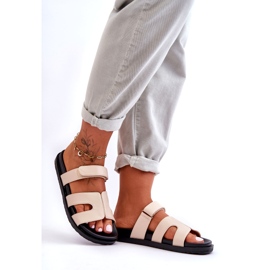 Läder Klassiska kardborreband för kvinnor Beige Amedon 2