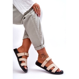 Läder Klassiska kardborreband för kvinnor Beige Amedon 1