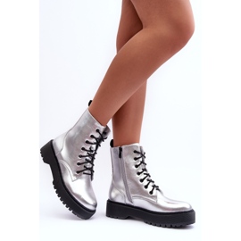 FB2 Läder Metallic Worker Boots Silver Teflorna 1