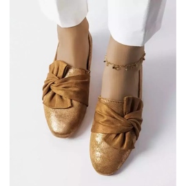 Bruna metalliska ballerinor med rosett från Dodier gyllene 3
