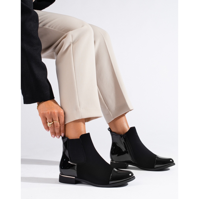 Svarta Shelovet platta stövlar för kvinnor 1