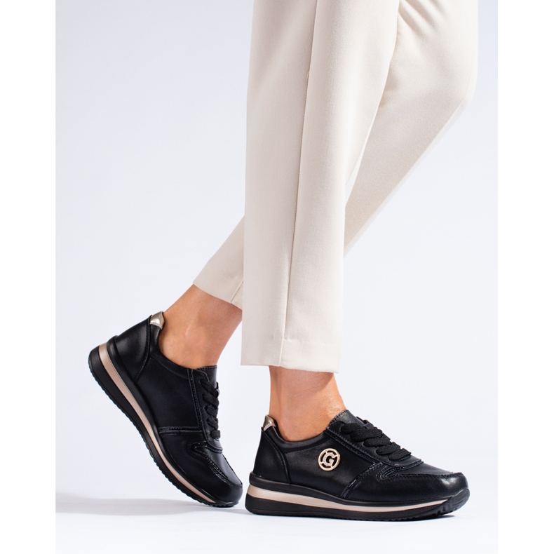 Shelovet sneakers i svart läder 1