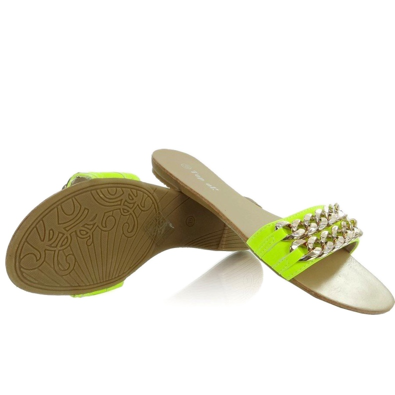 Tofflor med guldkedja MB-6272 gul-fluo gyllene 1