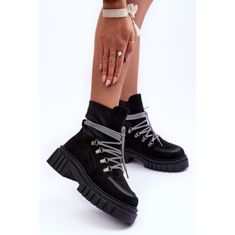 FB3 Kvinnors mocka snörstövlar Svart ekollon 1