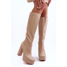 Over Knee Boots På Klack Och Plattform Beige Baldrema 6