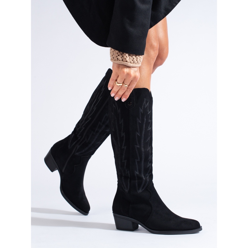 Shelovet cowboystövlar i svart mocka 1