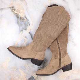 Damstövlar i beige isolerad mocka Jezzi RMR2353-4 1