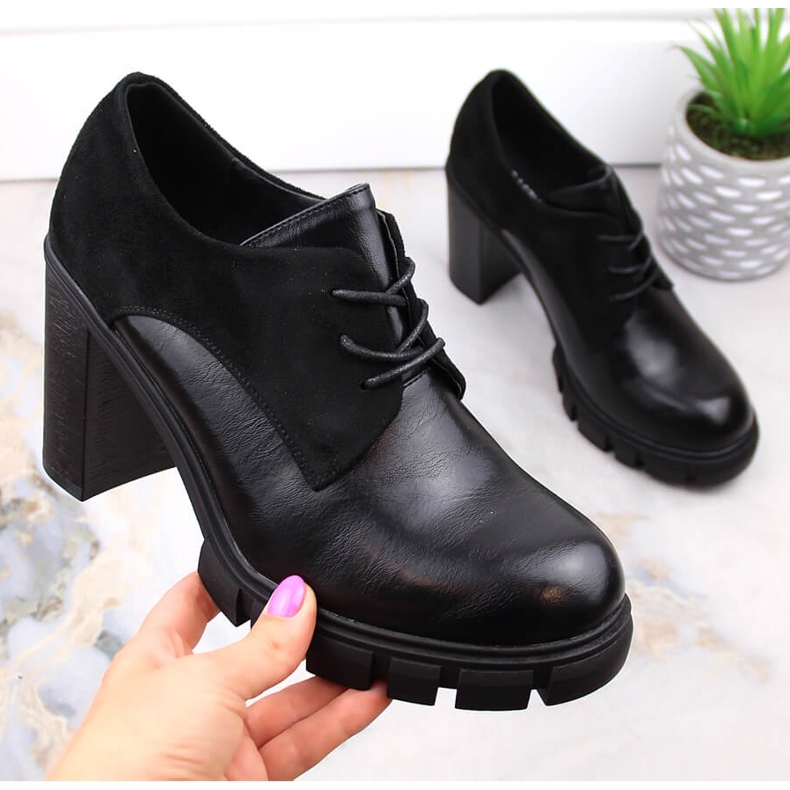 M. DASZYŃSKI Damskor på stolpen och plattformen svart M.Daszyński SA218-2 1