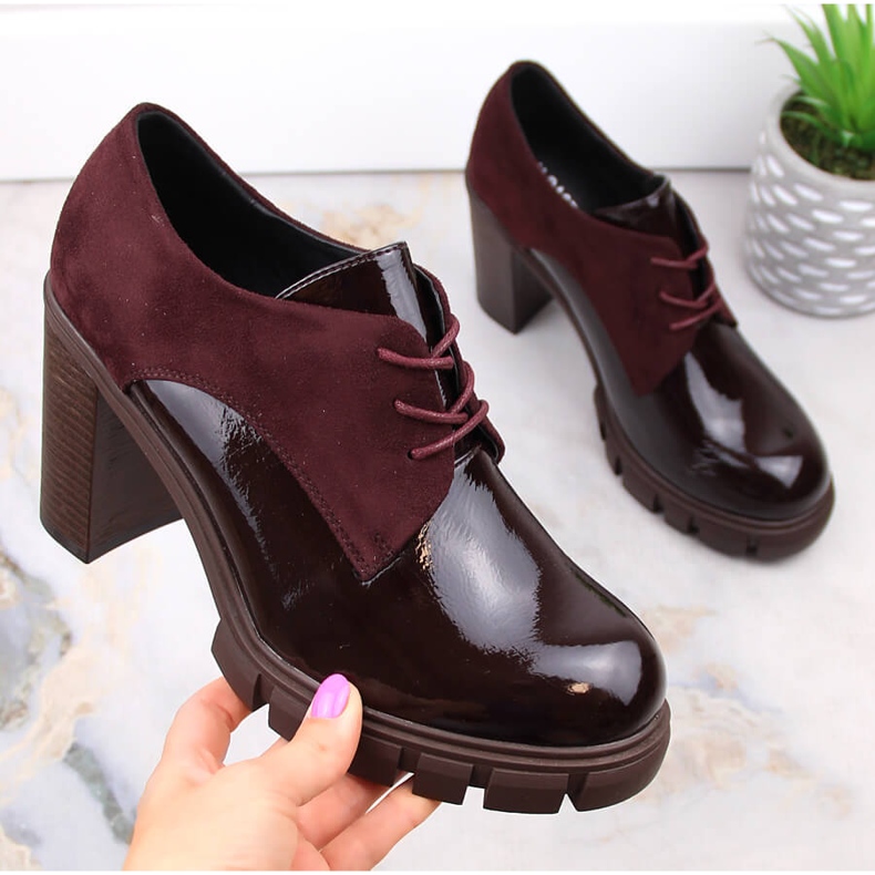 M. DASZYŃSKI Damskor på en stolpe och en plattform, rödbrun M.Daszyński SA218-2 1