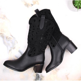 M. DASZYŃSKI Kvinnors varma genombrutna cowboystövlar svarta M.Daszyński MR2337-3 1