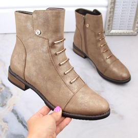 Platta damstövlar isolerade beige guld Jezzi ASA62-16 1