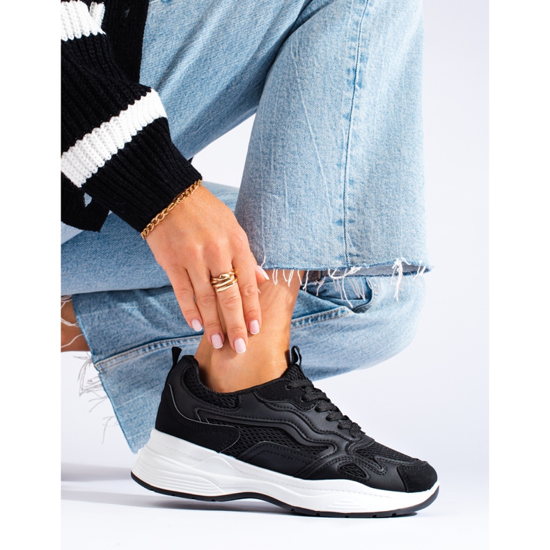 Shelovet svarta sneakers med snörning för kvinnor 1