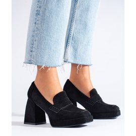 Shelovet svarta mockaboots med bred stilettklack 1