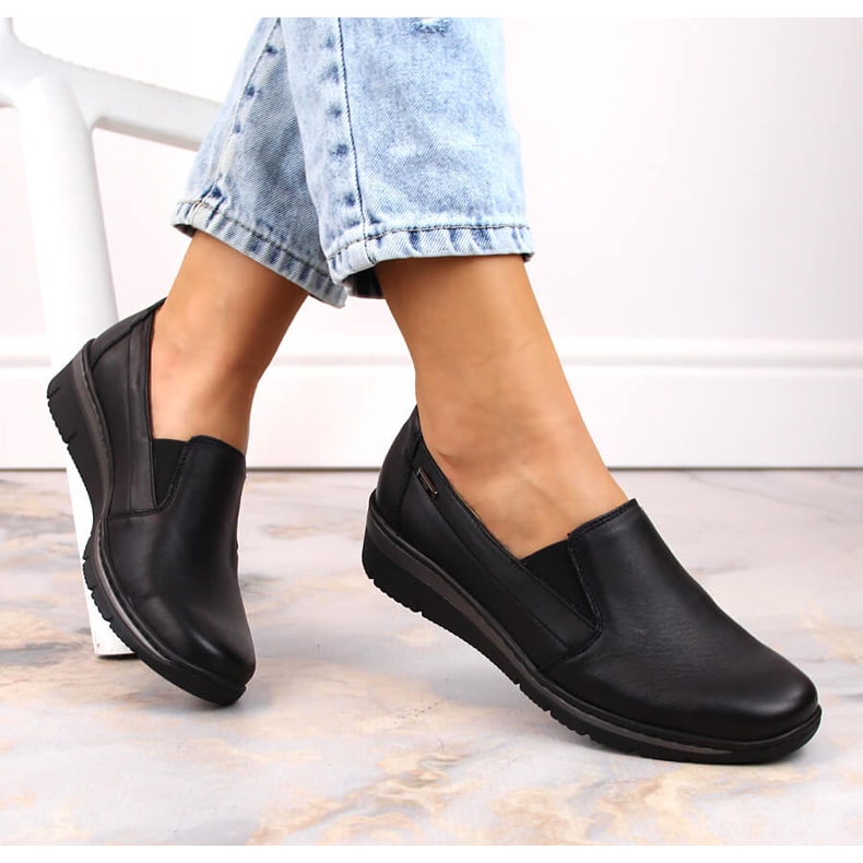 Damskor i läder, slip-on svarta Helios 350 2