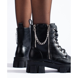 Shelovet-arbetare för kvinnor gjorda av ekologiskt läder med kedja svart 2