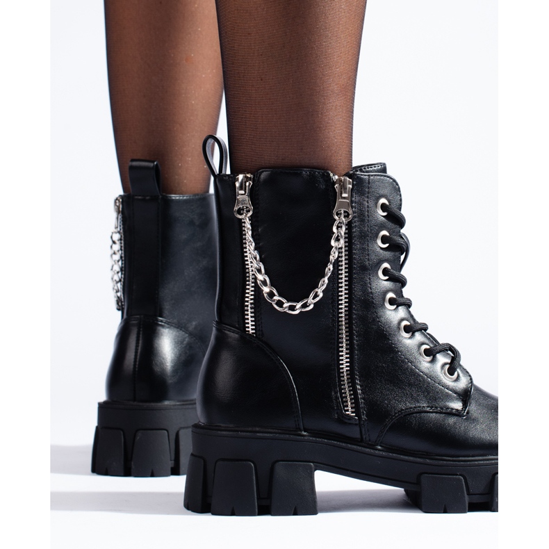 Shelovet-arbetare för kvinnor gjorda av ekologiskt läder med kedja svart 2