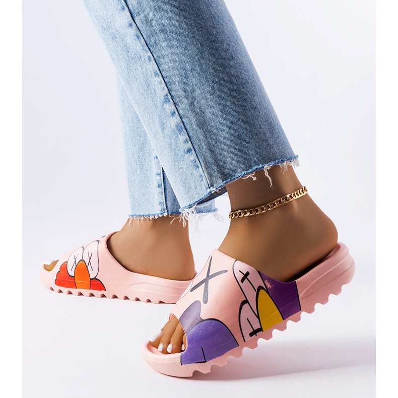 Rosa flipflops med slitbana och Lindale-tryck 2