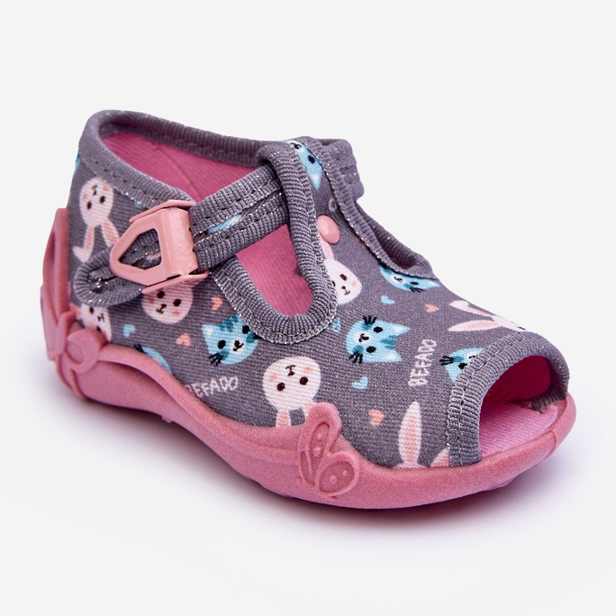 BEFADO S.A. Befado 213P139 Kanin tofflor sandaler, grå och rosa 1